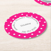 Dessous-de-verre Rond En Papier Mariage de polkadot rose et blanc (Incliné)