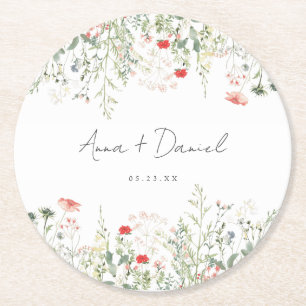 Dessous-de-verre Rond En Papier Mariage de prairie fleur sauvage