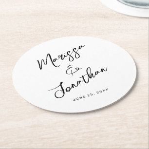 Dessous-de-verre Rond En Papier Mariage de script moderne en noir blanc