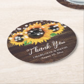 Dessous-de-verre Rond En Papier Mariage de tournesol en bois rustique (Incliné)