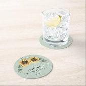 Dessous-de-verre Rond En Papier Mariage de tournesol floral Eucalyptus (En situation)