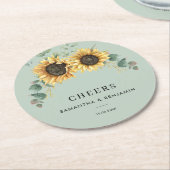 Dessous-de-verre Rond En Papier Mariage de tournesol floral Eucalyptus (Incliné)