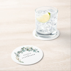 Dessous-de-verre Rond En Papier Mariage de verdure Eucalyptus