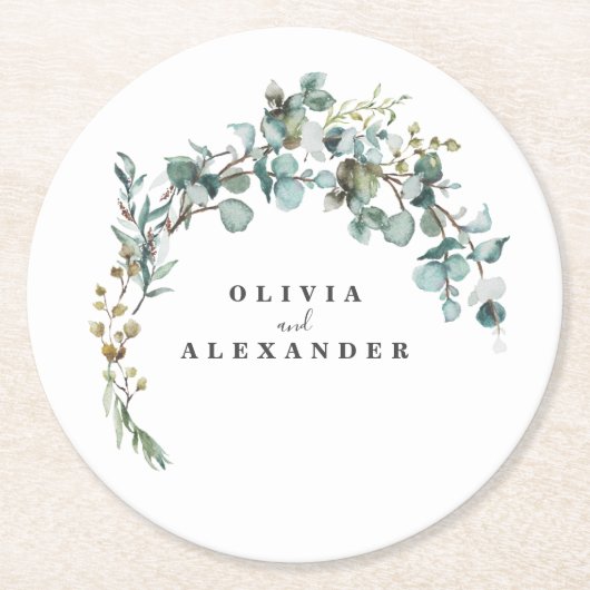 Dessous-de-verre Rond En Papier Mariage de verdure Eucalyptus (Devant)