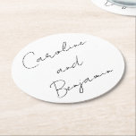 Dessous-de-verre Rond En Papier Mariage d'écriture de script moderne Boho Blanc<br><div class="desc">Mariage d'écriture manuscrite moderne Boho Dessous de verre de papier rond en blanc</div>