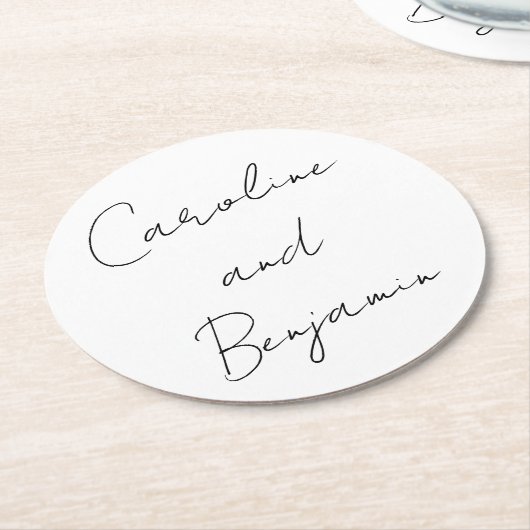 Dessous-de-verre Rond En Papier Mariage d'écriture de script moderne Boho Blanc (Incliné)