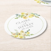 Dessous-de-verre Rond En Papier Mariage d'été Delicic Jaune Floral Sage Vert (Incliné)