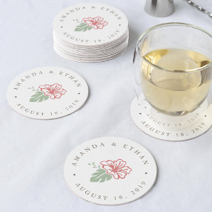 Dessous-de-verre Rond En Papier Mariage d'Hibiscus