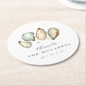 Dessous-de-verre Rond En Papier Mariage d'huîtres d'aquarelle côtière (Incliné)