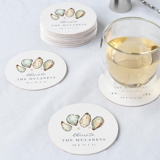 Dessous-de-verre Rond En Papier Mariage d'huîtres d'aquarelle côtière