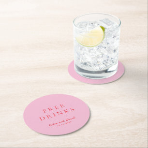 Dessous-de-verre Rond En Papier Mariage Élégant Rose et Rouge Classique