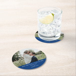 Dessous-de-verre Rond En Papier Mariage Enregistrer la date Photo Simple Minimal B