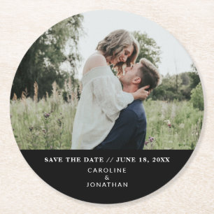 Dessous-de-verre Rond En Papier Mariage Enregistrer la date Photo Simple Minimal N
