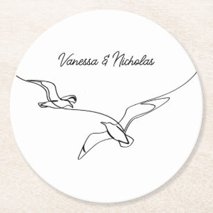 Dessous-de-verre Rond En Papier Mariage Fiançailles de Vacances d'Été sur la Plage