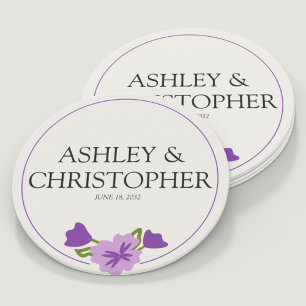 Dessous-de-verre Rond En Papier Mariage Fleur sauvage couleur d'eau violet