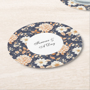 Dessous-de-verre Rond En Papier Mariage floral à la crème bleue marine