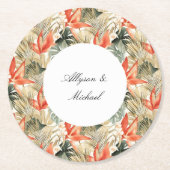 Dessous-de-verre Rond En Papier Mariage floral d'anthurium orange tropical (Devant)