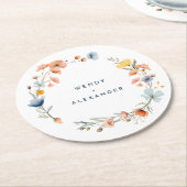 Dessous-de-verre Rond En Papier Mariage floral élégant (Incliné)