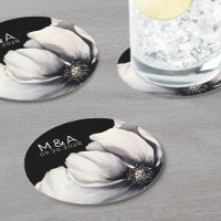Mariage Floral Noir Monogramme Moderne