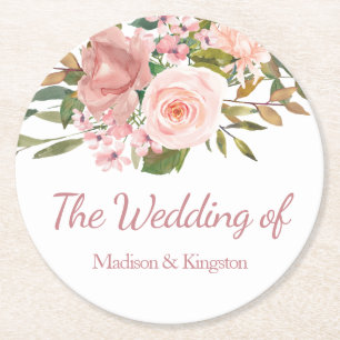 Dessous-de-verre Rond En Papier Mariage Floral rose Gold & Blush