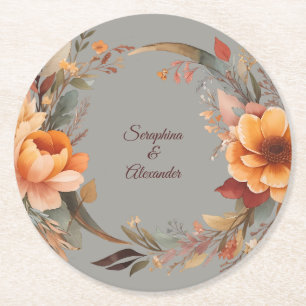 Dessous-de-verre Rond En Papier Mariage floral rustique de l'automne