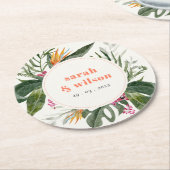 Dessous-de-verre Rond En Papier Mariage floral tropical vibrant Peach Blush Boho (Incliné)