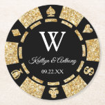 Dessous-de-verre Rond En Papier Mariage Gold Parties scintillant Poker Chip Casino<br><div class="desc">Célébrez en style avec ces dessous de verre de puces de poker à la mode. Le design est facile à personnaliser avec votre propre libellé et votre famille et vos amis seront ravis de voir ces dessous de verre fabuleux.</div>