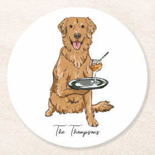 Dessous-de-verre Rond En Papier Mariage Golden Retriever