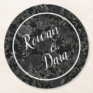 Dessous-de-verre Rond En Papier Mariage gothique floral noir