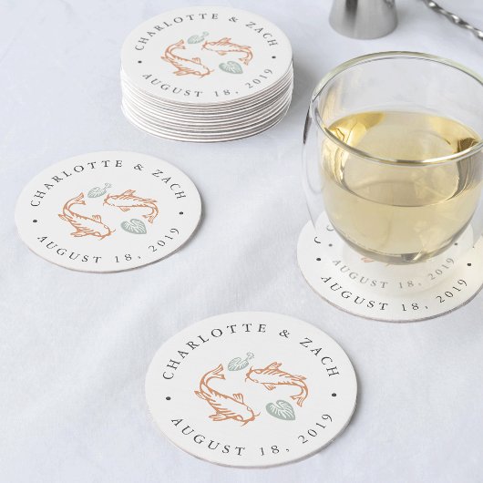Dessous-de-verre Rond En Papier Mariage Koi Pond