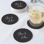Dessous-de-verre Rond En Papier Mariage manuscrit moderne noir et blanc