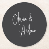 Dessous-de-verre Rond En Papier Mariage manuscrit moderne noir et blanc (Devant)