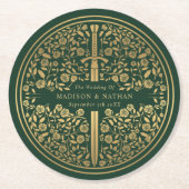 Dessous-de-verre Rond En Papier Mariage médiéval royal vert (Devant)