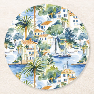 Dessous-de-verre Rond En Papier Mariage méditerranéen tropical