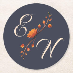 Dessous-de-verre Rond En Papier Mariage minimaliste monogramme floral gothique élé