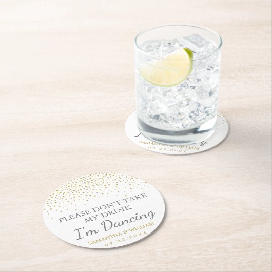 Dessous-de-verre Rond En Papier Mariage moderne Elegant Gold Confetti (En situation)