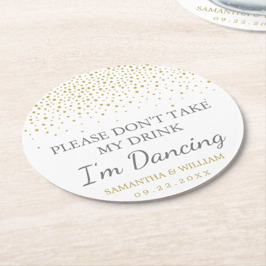 Dessous-de-verre Rond En Papier Mariage moderne Elegant Gold Confetti