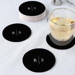 Dessous-de-verre Rond En Papier Mariage Monogramme couleur de couleur de couleur d<br><div class="desc">Terminez votre décor d'heure de cocktail mariage dans un style élégant avec ces dessous de verre monogrammes en noir riche avec vos initiales en lettrage d'écu d'ivoire serif traditionnel. Modifiez facilement les couleurs pour correspondre à vos invitations en cliquant sur "customiser" et en sélectionnant les couleurs arrière - plan et...</div>