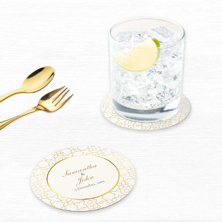 Dessous-de-verre Rond En Papier Mariage motif géométrique Art Déco or