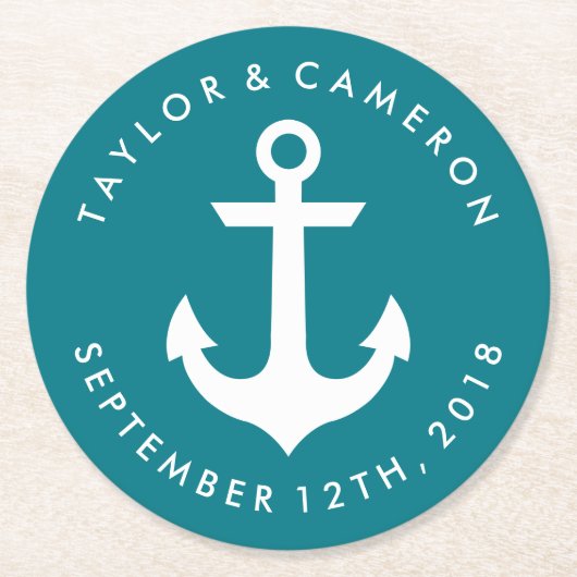 Dessous-de-verre Rond En Papier Mariage Nautique (Devant)