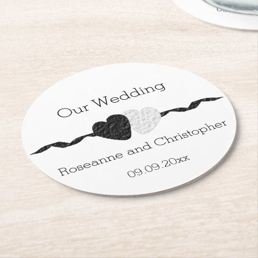 Dessous-de-verre Rond En Papier Mariage noir et blanc (Incliné)