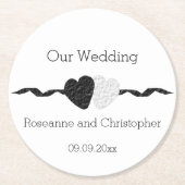 Dessous-de-verre Rond En Papier Mariage noir et blanc (Devant)