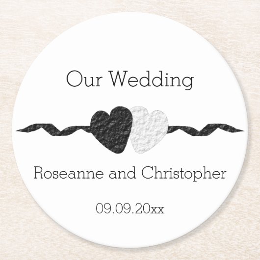 Dessous-de-verre Rond En Papier Mariage noir et blanc (Devant)