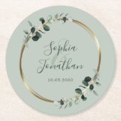 Dessous-de-verre Rond En Papier Mariage personnalisé Eucalyptus Gold Sage (Devant)