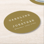 Dessous-de-verre Rond En Papier Mariage personnalisé Rétro minimaliste Ochre Typew<br><div class="desc">Police minimaliste Retro Police Dessous de verre de papier rond de mariage personnalisé à Ochre</div>