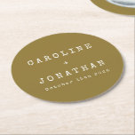 Dessous-de-verre Rond En Papier Mariage personnalisé Rétro minimaliste Ochre Typew<br><div class="desc">Police minimaliste Retro Police Dessous de verre de papier rond de mariage personnalisé à Ochre</div>