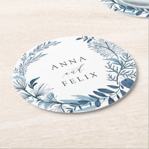 Dessous-de-verre Rond En Papier Mariage personnalisé Wild Azure