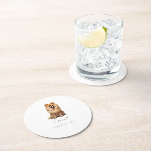 Dessous-de-verre Rond En Papier Mariage Pompier Poméranien personnalisé (En situation)