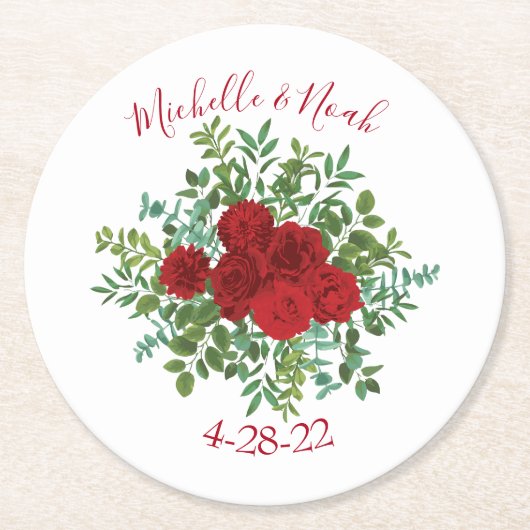 Dessous-de-verre Rond En Papier Mariage Red Rose (Devant)