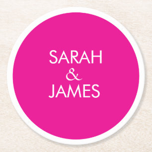DESSOUS-DE-VERRE ROND EN PAPIER MARIAGE ROSE NOM PERSONNALISÉ MINIMALISTE CHIC